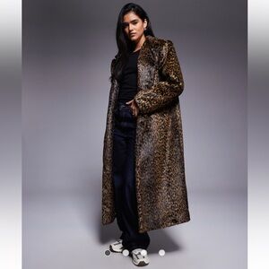 ASOS Brown Leopard Print Teddy Dad Coat Jacket